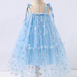 Kookie Kids Sleeveless Party Frock with Snow Flake Glitter Detailing - Blue-image-77