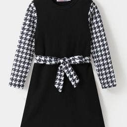 Kookie Kids Full Sleeves Party Dress with Front Tie Up - Black-image-22
