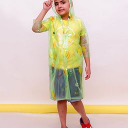 M'andy Full Sleeves Bees Printed Transparent Hooded Raincoat - Green-image-88