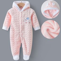 Kookie Kids Full Sleeves Footed Hooded Romper With Elephant Patch - Pink-image-79