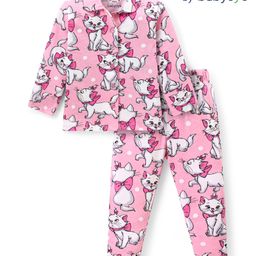 Babyoye Disney Cotton Knit Full Sleeves Front Open Night Suit With Aristocats Marie Graphics - Pink-image-63