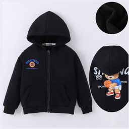 Kookie Kids Full Sleeves Text Printed Hooded Sweatjacket with Kangaroo Pockets - Black-image-55