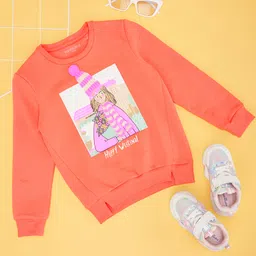 Pantaloons Junior Full Sleeves Happy Weekend Text Printed Sweatshirt - Coral-picture-39