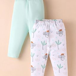 Wonderchild Pack Of 2 Animals Printed & Solid Leggings - Sea Green & White-image-10