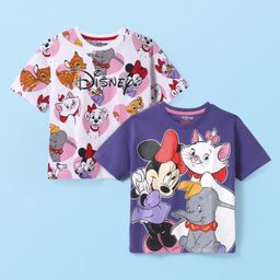 Babyhug Disney Single Jersey KnitHalf Sleeve T-Shirt With Disney Character Graphic Pack Of 2 - Purple & White-image-51