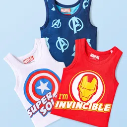 Babyhug Marvel Knit Sleeveless Vests With Avengers Graphics Pack Of 3 - Red Blue & White-picture-31