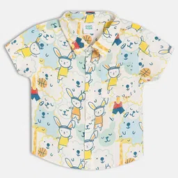 MINI KLUB Cotton Woven Half Sleeves Animal Printed Shirt - Off White-picture-39