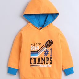 BUMZEE Fleece Knit Full Sleeves Text Printed Hooded Sweatshirt - Orange-image-34