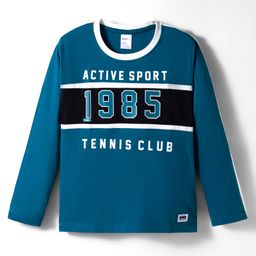 Taeko Single Jersey Knit Full Sleeves T-Shirt with Sport Theme Text Print - Navy Blue-picture-36