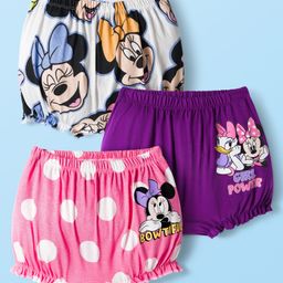 Babyhug Disney Single Jersey Knit Bloomers With Minnie Mouse & Family Print Pack of 3 - Pink Purple & White-picture-7