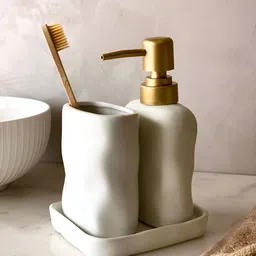 Mason Home White & Gold-Toned 3 piece Solid Ceramic Soap Dispenser-picture-32