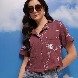 CORSICA Floral Embroidered Shirt Style Crop Top-picture-4