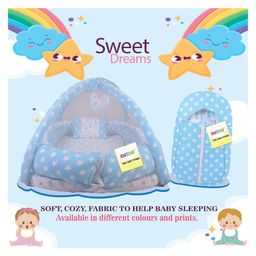 Kwitchy New Born Baby Bedding Set Cushioned Mattress with Mosquito Net & Sleeping Bag Combo Blue image 2