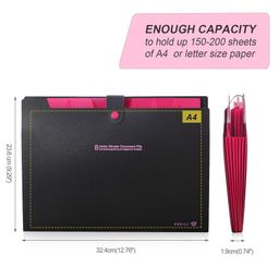 Storite 8 Pockets File Folder, A4/Letter Size Accordion File Organizer, Expandable Document Holder, Portable Folders for Classroom,Home,Office - Black/Pink image 2