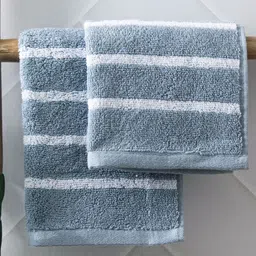Home Centre Colour Refresh Essense 2Pcs Blue & White Striped Cotton Soft Face Towels-45