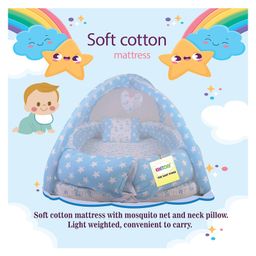 Kwitchy New Born Baby Bedding Set Cushioned Mattress with Mosquito Net & Sleeping Bag Combo Blue image 3