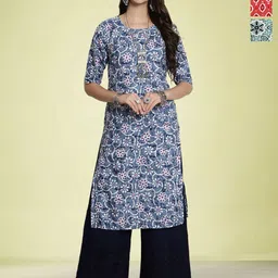 Moda Rapido Women Ethnic Motifs Printed Gotta Patti Floral Crepe Kurta-image-84