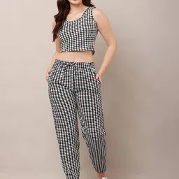 Moda Rapido Checked Pure Cotton Crop Top With Joggers-picture-21