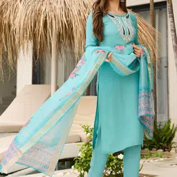 URMIR FASHION Women Ethnic Motifs Embroidered Regular Thread Work Kurta with Trousers & With Dupatta-picture-47