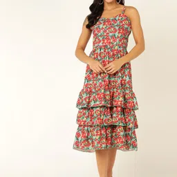 DODO & MOA Floral Print Georgette A-Line Midi Dress-image-77