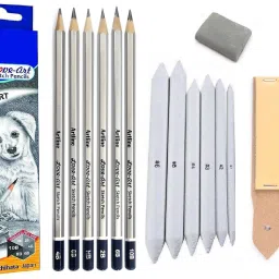 Artline Set of 6 Love-Art Sketch Pencils + Blending/Smudging Stumps Set of 6 (Size 1 to 6) + Sand Paper Pencil/Stump Sharpener + One Kneadable Eraser for Graphite and Charcoal Pencils + One 13cm Pencil Extender-21