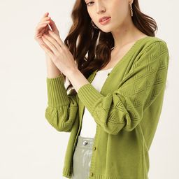 DressBerry Women Green Solid Cardigan-image-34