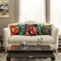 SEJ by Nisha Gupta Multicolor Cushion Covers - Set of 5-image-87