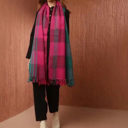 Fabindia Pink & Blue Woven Pattern Stole-image-86