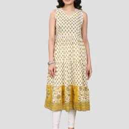 Cotton Culture Off White & Yellow Printed Kurta-image-73