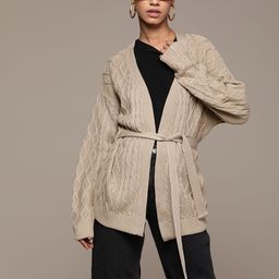 The Roadster Lifestyle Co. Cable Knit Longline Front-Open Sweater with Belted Detail-image-13