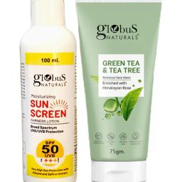 Globus Naturals Moisturizing Sunscreen SPF 50+++ & Green Tea & Tea Tree Face Wash Combo-47