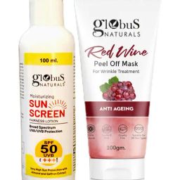 Globus Naturals Moisturizing Sunscreen SPF 50+++ & Red Wine Peel Off Mask Combo-36