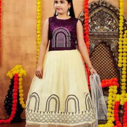 Aarika Girls Purple Embroidered Lehenga Choli Set-image-14