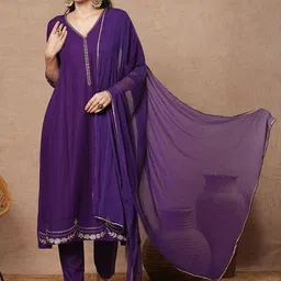 GoSriKi Ranibai V-Neck Zari Anarkali Kurta With Trousers & Dupatta-33