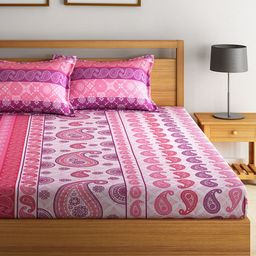 Swayam Eco Pink Cotton 144 TC Double Bedsheet with 2 Pillow Cover-image-27