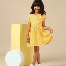 U.S. Polo Assn. Girls Light Yellow Embroidered Collar Pure Cotton Dress-image-1
