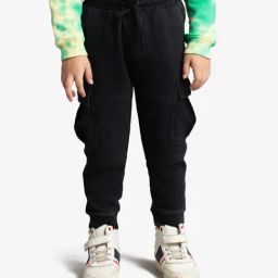 Ed-A-Mamma Boys Black Cotton Washed Cargo Joggers-image-12