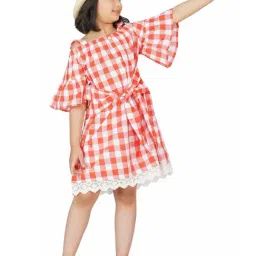 Dress My Angel Kids Orange & White Checkered Dress-image-97
