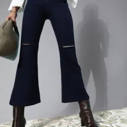 DOLCE CRUDO Navy Distressed Bootcut Jeans-image-33