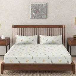 Fabindia Home Fly Printed Multicolor 180 TC Cotton Queen Size Bed Sheet with 2 Pillow Covers-image-59