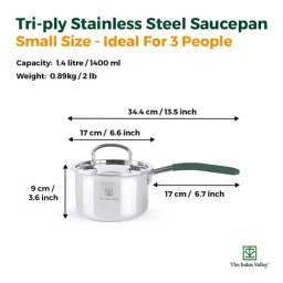 The Indus Valley Silver Tri-ply Stainless Steel Stockpot Steel Lid 17cm (1.4L)-image-60