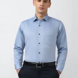 Van Heusen Blue Cotton Regular Fit Textured Shirt-image-100