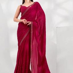 Satrani Pink Embellished Saree With Unstitched Blouse-image-47