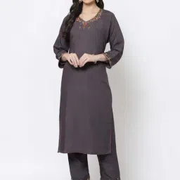 DART STUDIO Grey Linen Embroidered Straight Kurta-70