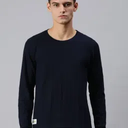 SHOWOFF Navy Cotton Slim Fit Self Pattern SweatShirt-image-4
