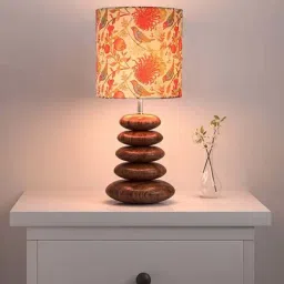 Homesake Beige & Brown Wood Bedside Desk Nightstand Table Lamp-11