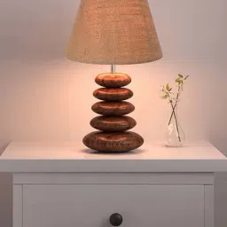 Homesake Brown Wood Bedside Desk Nightstand Table Lamp-11