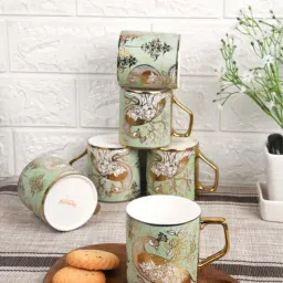 Femora Green Bone China Tea Cup (0.18 L) - Set of 6-27