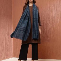 Fabindia Navy Cotton SolidStole-image-15