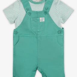 Ed-a-Mamma Infant Boys Green Cotton Striped Dungaree-image-45